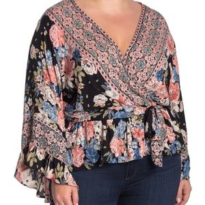 Angie floral bell sleeve wrap top NWOT
